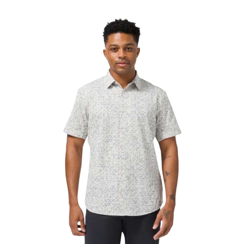 Lululemon Mens Airing Easy Short Sleeve Button Down Shirt Grid Block Print XL